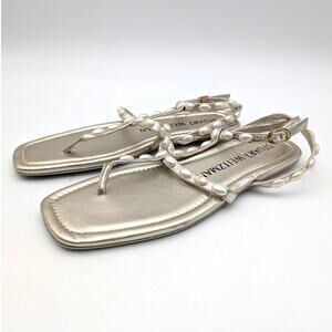 Stuart Weitzman Pearlita Flat Sandals Open Toe Women's Gold Size US8 EU38.5